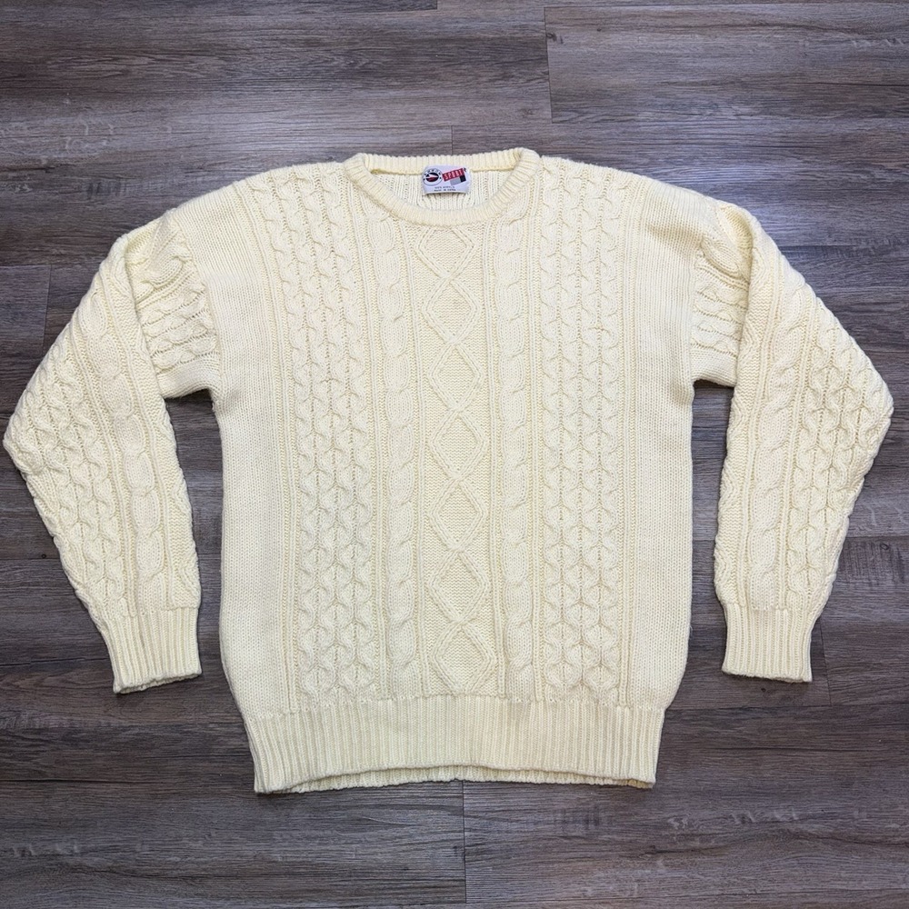 VTG Arrow Sport Cream-Colored Cable-Knit Crewneck Sweater Mans XL 100% Acrylic